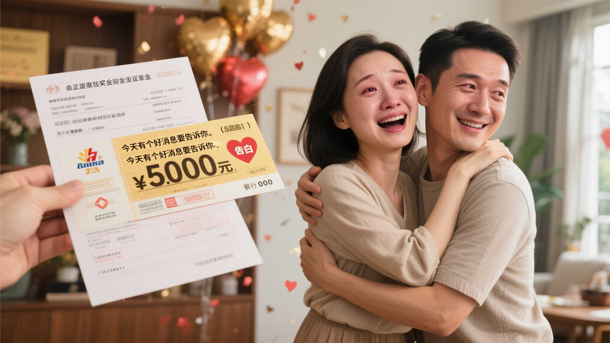 男子随手买彩票喜中双色球593万，领奖后给妻子大惊喜